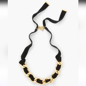 Talbots Velvet Dreams  Black Velvet Gold Chain Link Necklace